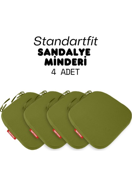 4'lü Standartfit Oval Sandalye Minderi Fermuarlı Yıkanabilir Kılıf Bağcıklı Su ve Yağ Itici 42 x 42 x 5 Yeşil