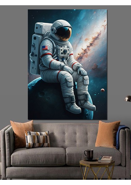 Astronot ve Yıldızlı Gökyüzü Dekoratif Kanvas - Mdf Ahşap Tablo