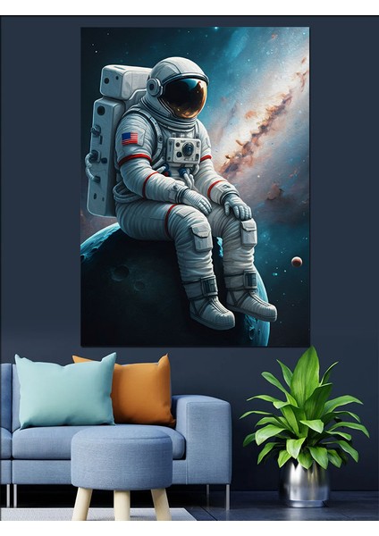 Astronot ve Yıldızlı Gökyüzü Dekoratif Kanvas - Mdf Ahşap Tablo