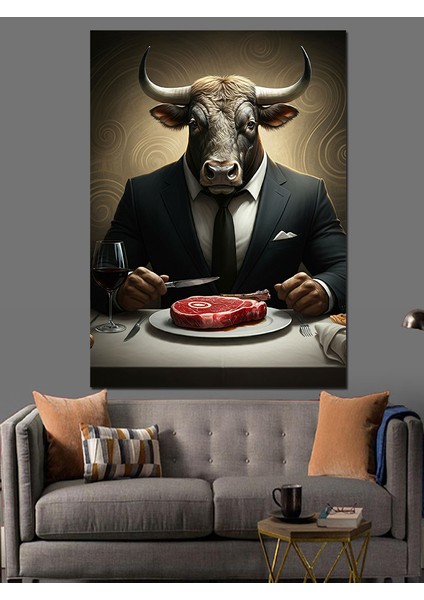 Et Yiyen Boğa Dekoratif Kanvas - Mdf Ahşap Tablo