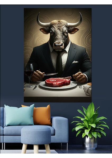 Et Yiyen Boğa Dekoratif Kanvas - Mdf Ahşap Tablo fiyatları