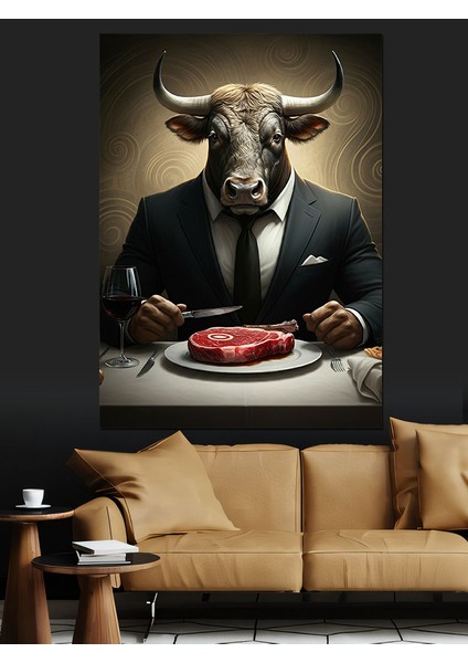 Et Yiyen Boğa Dekoratif Kanvas - Mdf Ahşap Tablo modelleri