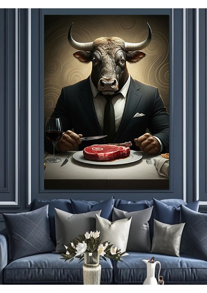 Et Yiyen Boğa Dekoratif Kanvas - Mdf Ahşap Tablo fırsatları