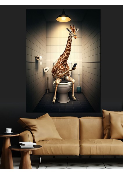 Tuvalette Zürafa ve Komik Tasarım Dekoratif Kanvas - Mdf Ahşap Tablo fiyatları