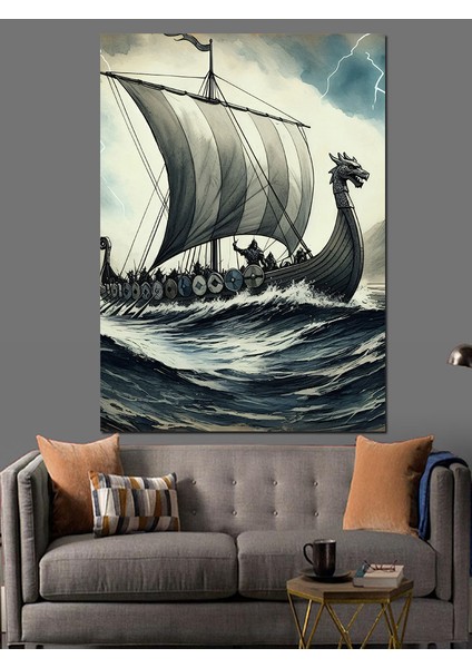 Viking Gemisi Dekoratif Kanvas - Mdf Ahşap Tablo