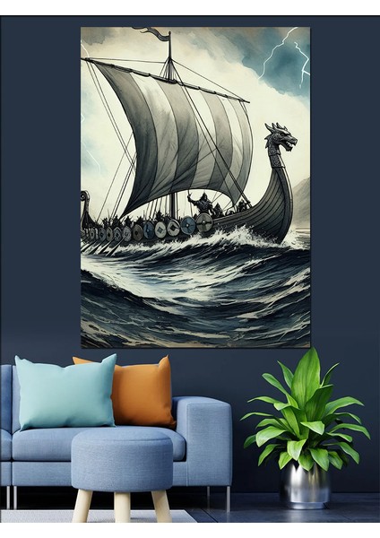 Viking Gemisi Dekoratif Kanvas - Mdf Ahşap Tablo fiyatları