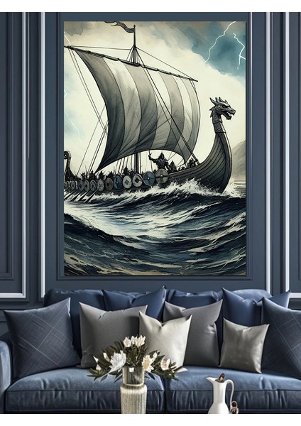 Viking Gemisi Dekoratif Kanvas - Mdf Ahşap Tablo fırsatları