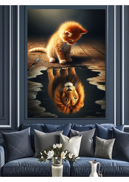 Gölde Ay ve Aslan Dekoratif Kanvas - Mdf Ahşap Tablo fiyatları