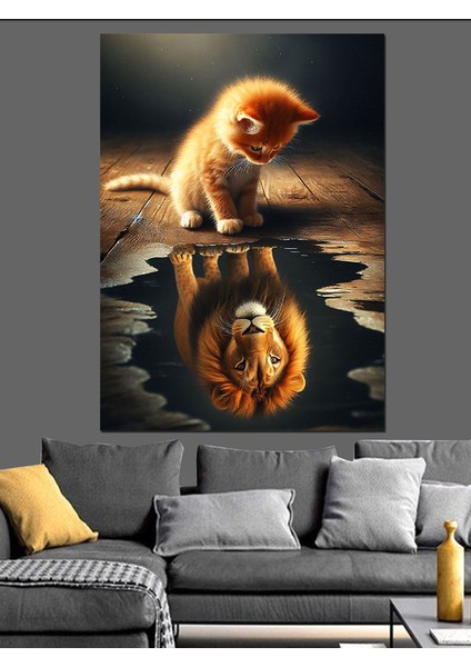 Gölde Ay ve Aslan Dekoratif Kanvas - Mdf Ahşap Tablo modelleri