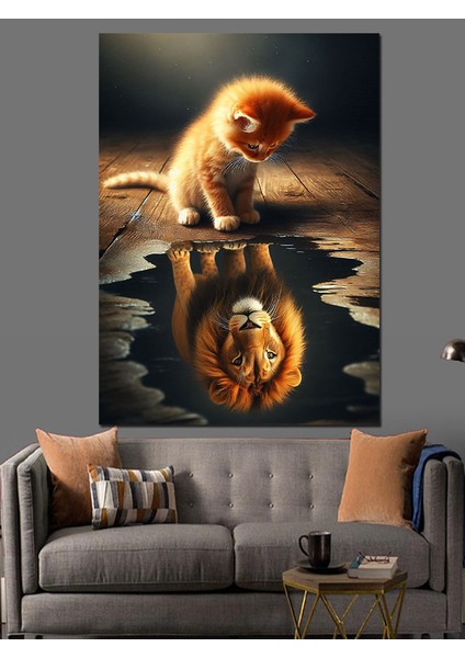 Gölde Ay ve Aslan Dekoratif Kanvas - Mdf Ahşap Tablo fırsatları