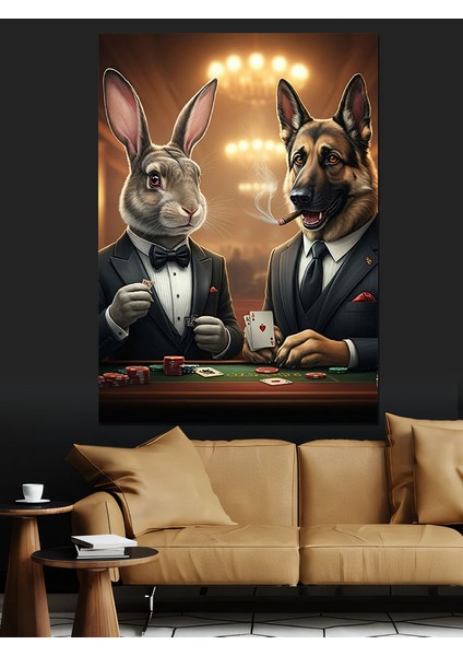 Poker Oyuncusu Hayvanlar Dekoratif Kanvas - Mdf Ahşap Tablo fiyatları