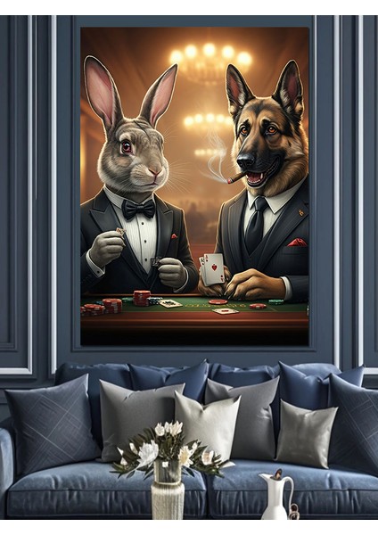 Poker Oyuncusu Hayvanlar Dekoratif Kanvas - Mdf Ahşap Tablo modelleri