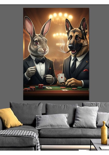 Poker Oyuncusu Hayvanlar Dekoratif Kanvas - Mdf Ahşap Tablo fırsatları