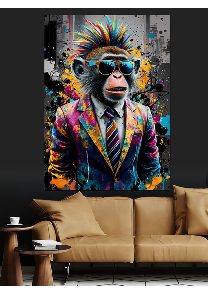 Renkli Maymun Dekoratif Kanvas - Mdf Ahşap Tablo