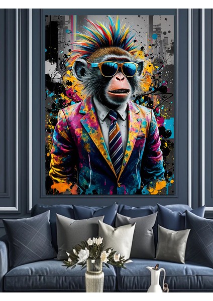 Renkli Maymun Dekoratif Kanvas - Mdf Ahşap Tablo fiyatları