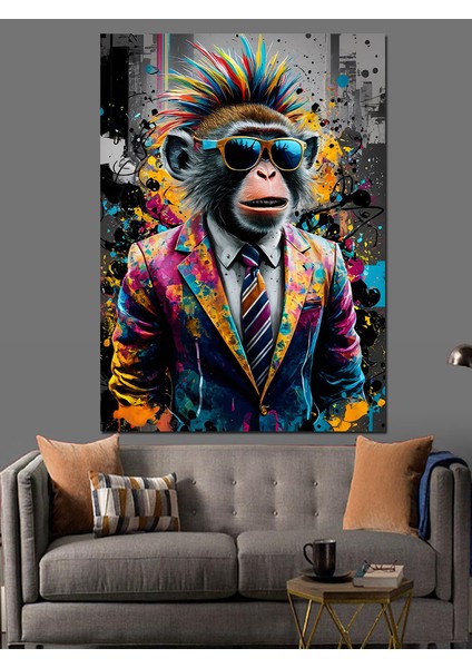 Renkli Maymun Dekoratif Kanvas - Mdf Ahşap Tablo fırsatları