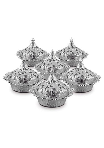 6 Adet Motif Işlemeli Yuvarlak Metal Lokumluk (356-6)