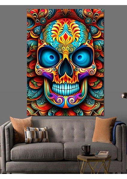 Renkli Kafatası Dekoratif Kanvas - Mdf Ahşap Tablo fiyatları