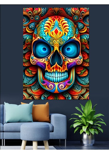 Renkli Kafatası Dekoratif Kanvas - Mdf Ahşap Tablo modelleri