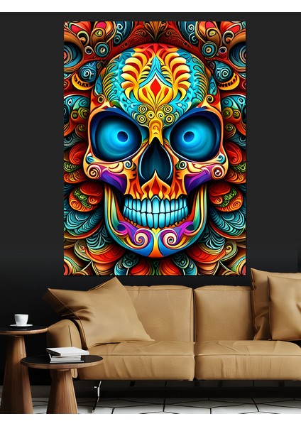 Renkli Kafatası Dekoratif Kanvas - Mdf Ahşap Tablo fırsatları