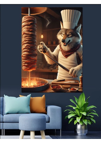 Döner Şefi Kurt Dekoratif Kanvas - Mdf Ahşap Tablo fiyatları