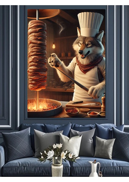 Döner Şefi Kurt Dekoratif Kanvas - Mdf Ahşap Tablo fırsatları