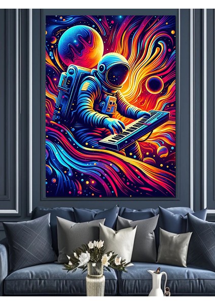 Renkli Astronot Dekoratif Kanvas - Mdf Ahşap Tablo