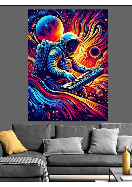 Renkli Astronot Dekoratif Kanvas - Mdf Ahşap Tablo