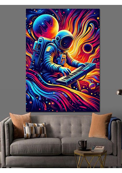 Renkli Astronot Dekoratif Kanvas - Mdf Ahşap Tablo