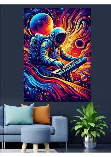 Renkli Astronot Dekoratif Kanvas - Mdf Ahşap Tablo