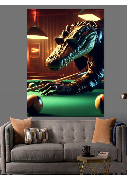 Bilardo Timsahı Dekoratif Kanvas - Mdf Ahşap Tablo