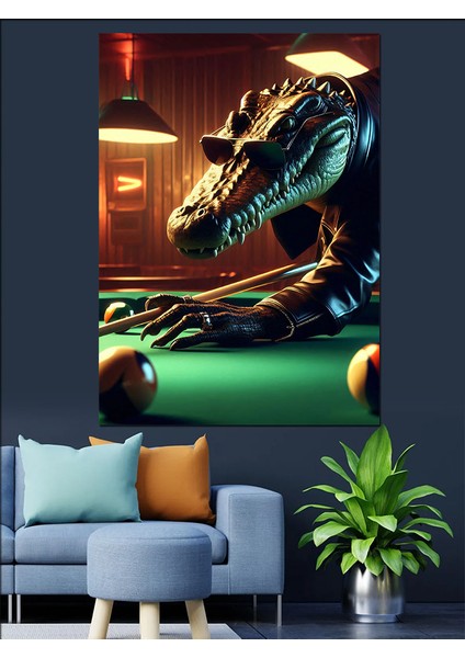 Bilardo Timsahı Dekoratif Kanvas - Mdf Ahşap Tablo fiyatları