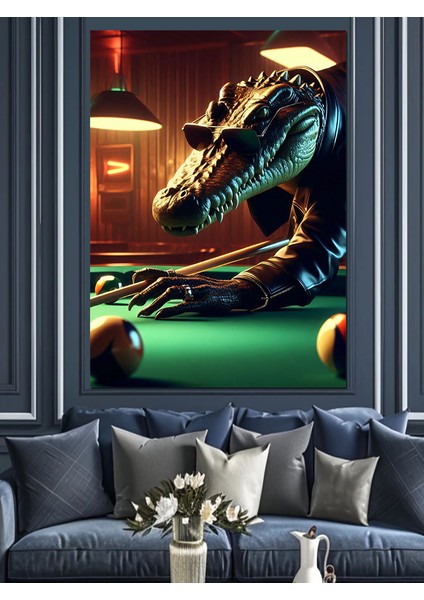 Bilardo Timsahı Dekoratif Kanvas - Mdf Ahşap Tablo fırsatları