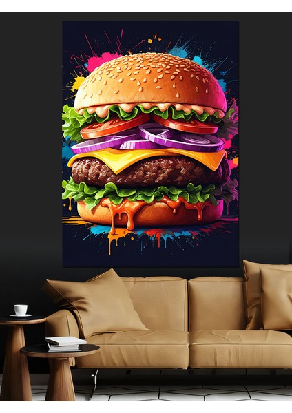 Büyük Burger Keyfi Dekoratif Kanvas - Mdf Ahşap Tablo fiyatları