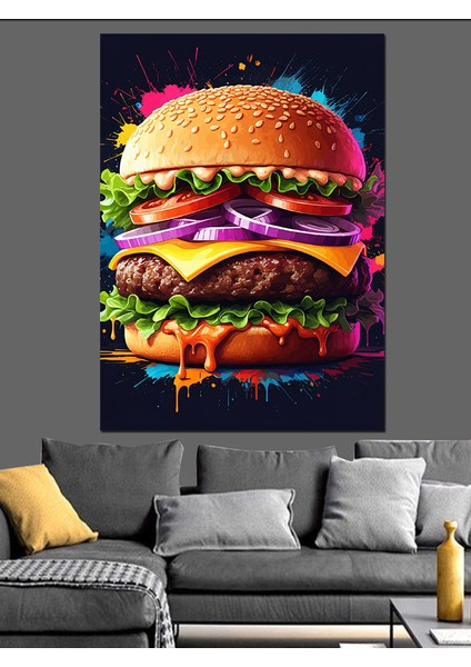 Büyük Burger Keyfi Dekoratif Kanvas - Mdf Ahşap Tablo fırsatları