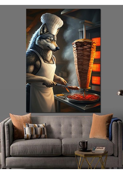 Döner Ustası Kurt Dekoratif Kanvas - Mdf Ahşap Tablo