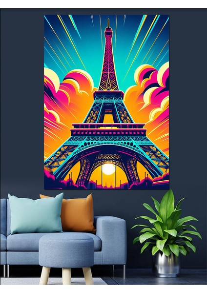 Neon Eyfel Kulesi Dekoratif Kanvas - Mdf Ahşap Tablo modelleri
