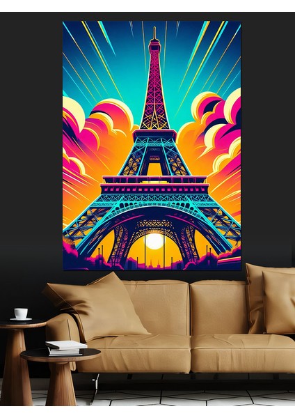 Neon Eyfel Kulesi Dekoratif Kanvas - Mdf Ahşap Tablo fırsatları