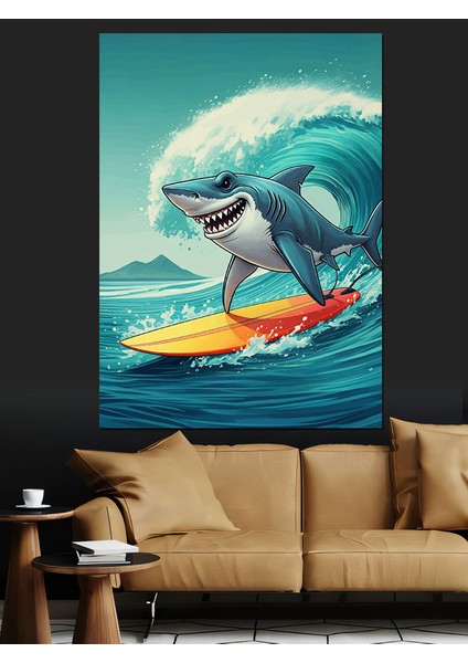 Sörfçü Köpekbalığı Dekoratif Kanvas - Mdf Ahşap Tablo fiyatları