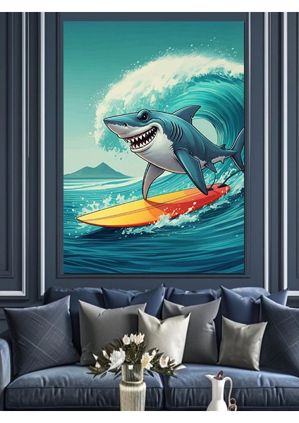 Sörfçü Köpekbalığı Dekoratif Kanvas - Mdf Ahşap Tablo modelleri