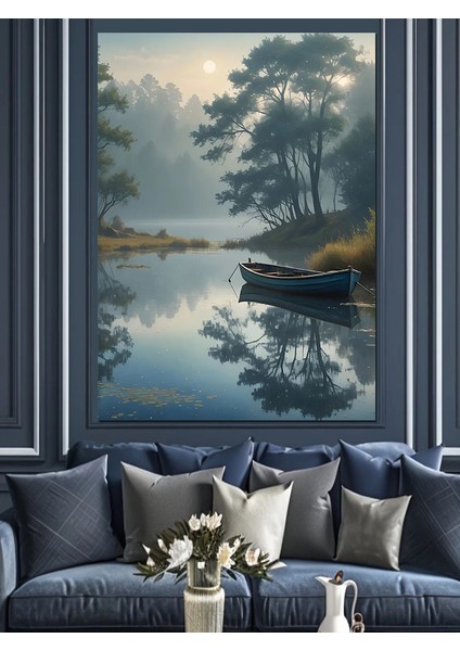 Gölde Sessiz Bir Kayık Dekoratif Kanvas - Mdf Ahşap Tablo