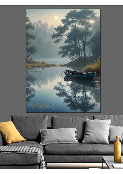 Gölde Sessiz Bir Kayık Dekoratif Kanvas - Mdf Ahşap Tablo fiyatları