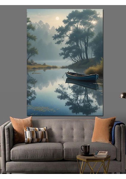 Gölde Sessiz Bir Kayık Dekoratif Kanvas - Mdf Ahşap Tablo modelleri