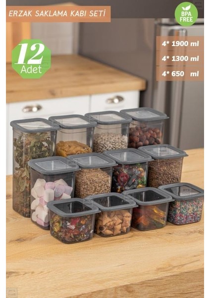 12’li Saklama Kabı Seti Vakumlu Hava Geçirmez Antrasit Erzak Kabı Bpa Free