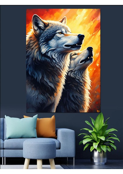 Ay Işığında Kurtlar Dekoratif Kanvas - Mdf Ahşap Tablo