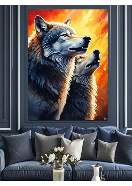 Ay Işığında Kurtlar Dekoratif Kanvas - Mdf Ahşap Tablo modelleri