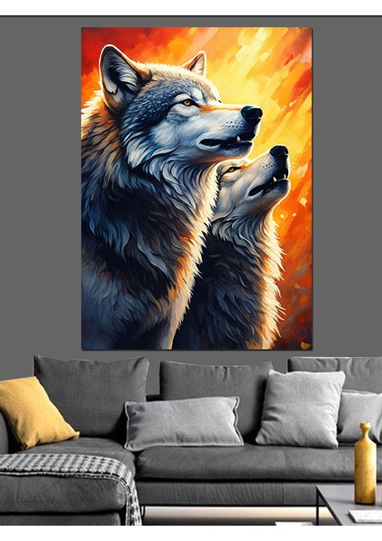 Ay Işığında Kurtlar Dekoratif Kanvas - Mdf Ahşap Tablo fırsatları