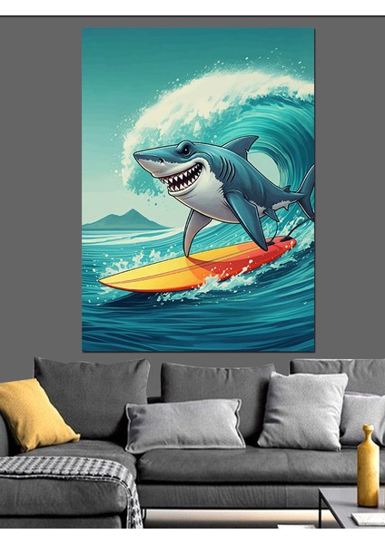 Sörfçü Köpekbalığı Dekoratif Kanvas - Mdf Ahşap Tablo fırsatları