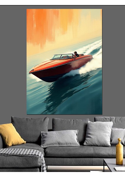 Hızlı Kırmızı Sürat Teknesi Dekoratif Kanvas - Mdf Ahşap Tablo fiyatları