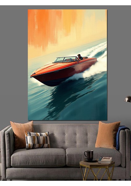 Hızlı Kırmızı Sürat Teknesi Dekoratif Kanvas - Mdf Ahşap Tablo modelleri